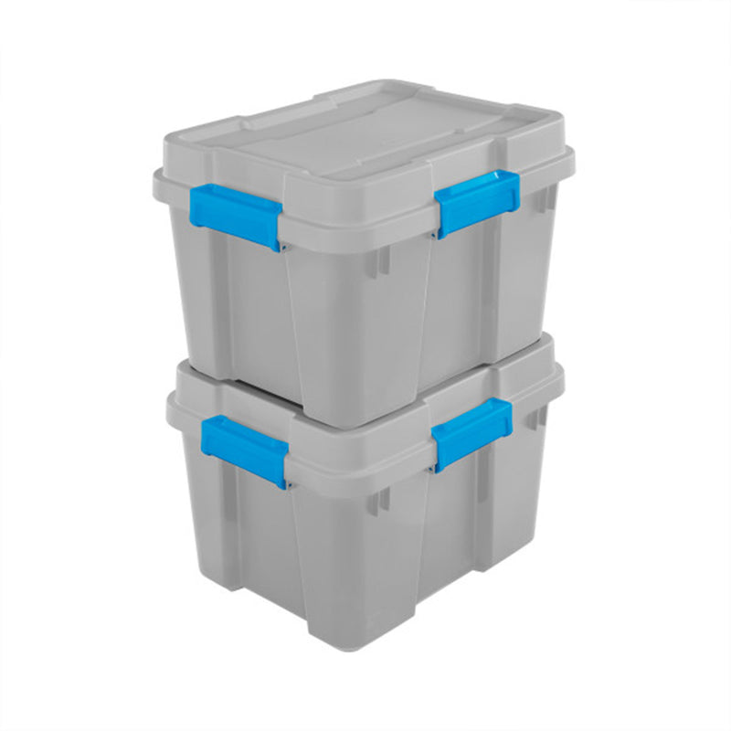 Sterilite 20 Gallon Plastic Storage Container Box Cement Gray/Blue (8 Pack)