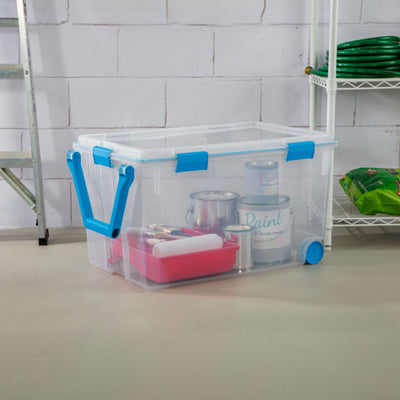 Sterilite 120-Qt Clear Plastic Wheeled Storage Bin w/ Gasket Latch Lid, 12 Pack