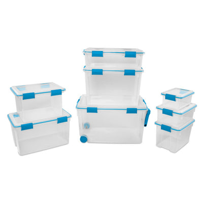 Sterilite 120-Qt Clear Plastic Wheeled Storage Bin w/ Gasket Latch Lid, 9 Pack