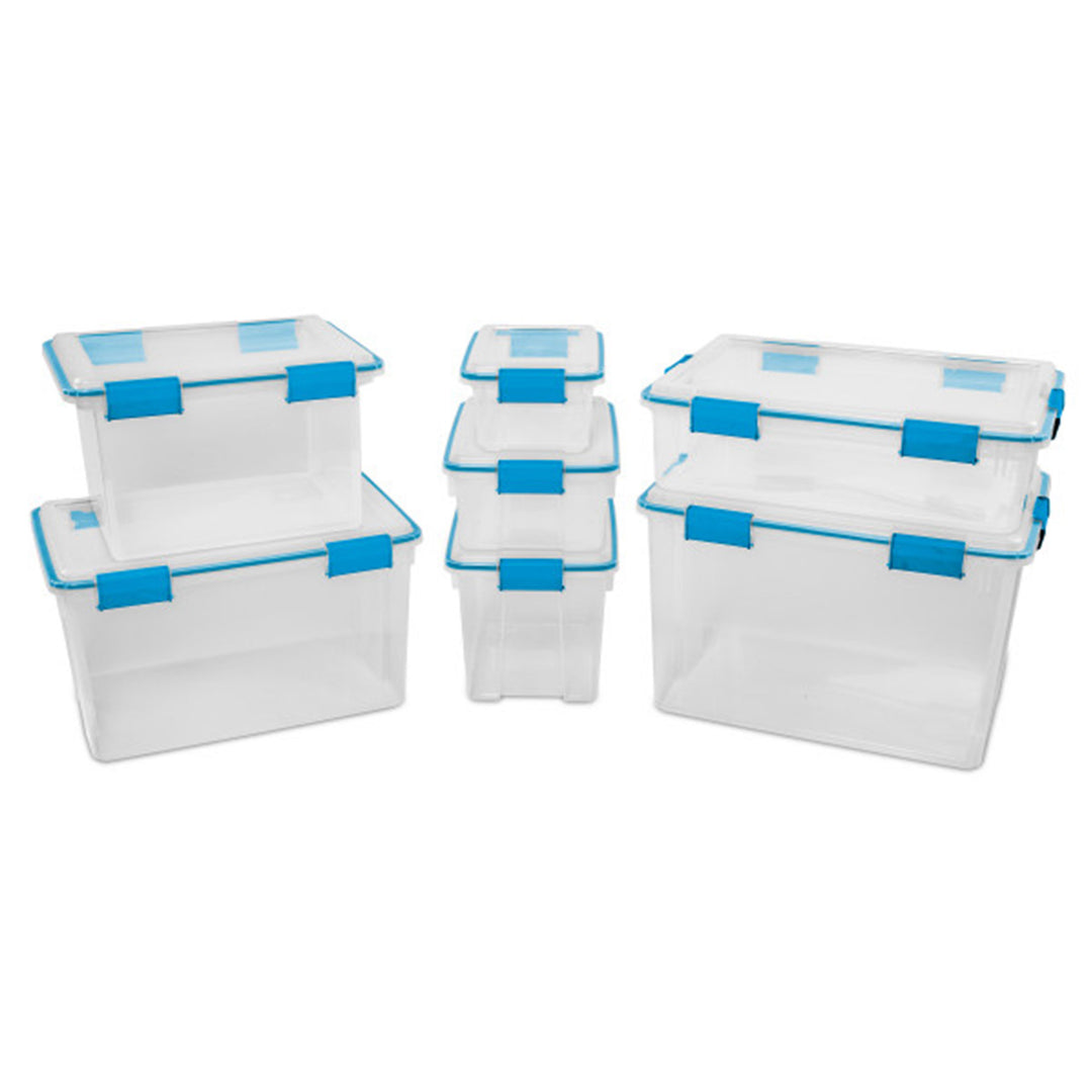 Sterilite 7.5 Quart Gasket Box, Stackable Storage Bin with Latching Lid, 6 Pack