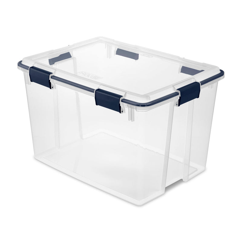 Sterilite 80 Qt Box Storage Bin with Lid and Latches, Clear/Blue Cove (8 Pack)