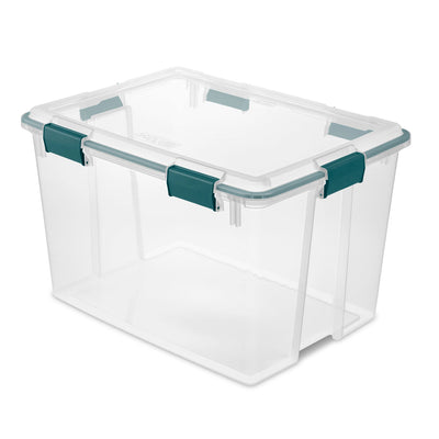 Sterilite 80 Qt Gasket Box Storage with Lid & Latches, Clear/Teal Rain (8 Pack)
