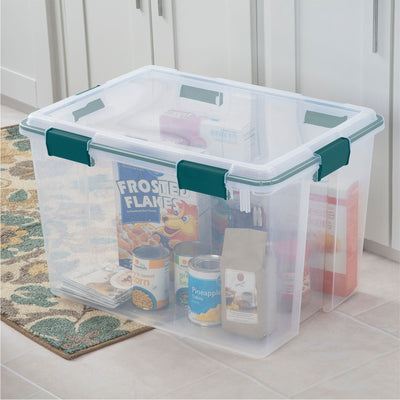 Sterilite 80 Qt Gasket Box Storage with Lid & Latches, Clear/Teal Rain (8 Pack)