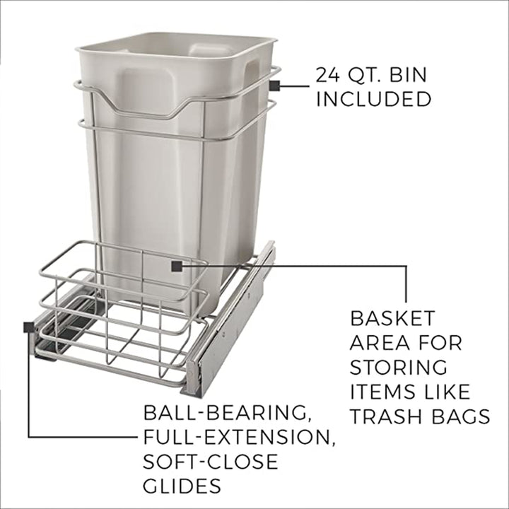 ClosetMaid Premium 24 Quart Cabinet Sliding Pull Out Trash Bin, Platinum (Used) - VMInnovations