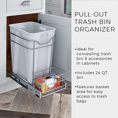 ClosetMaid Premium 24 Qt Cabinet Sliding Pull Out Trash Bin Platinum (For Parts)