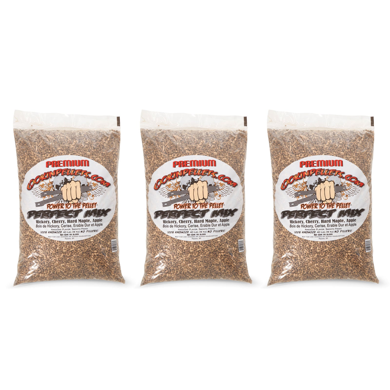 CookinPellets 40 Lb Mix Hickory, Cherry, Maple, and Apple Wood Pellets (3 Pack) - VMInnovations
