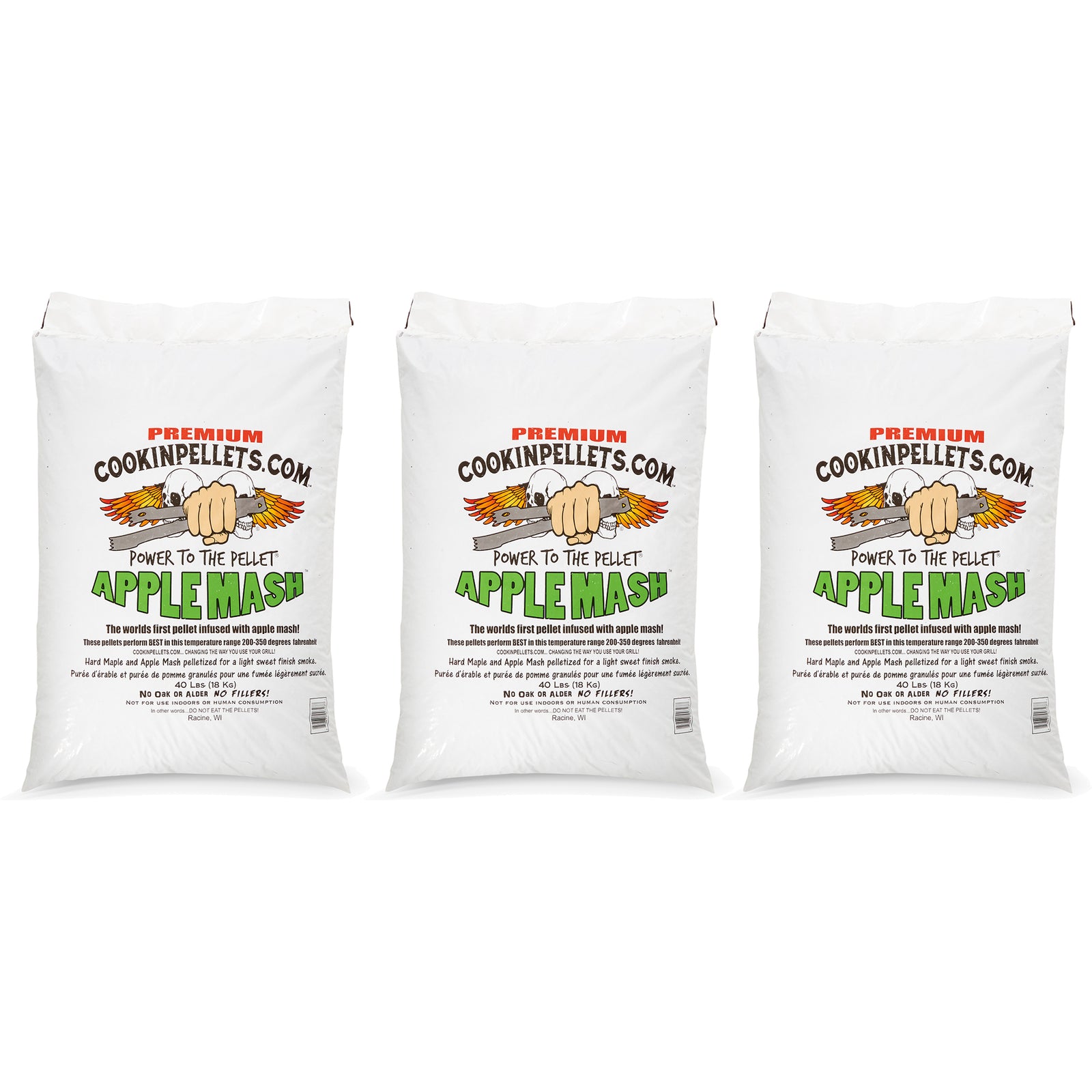 CookinPellets 40 Pound Bag Apple Mash Hard Maple Smoker Wood Pellets, (3 Pack) - VMInnovations