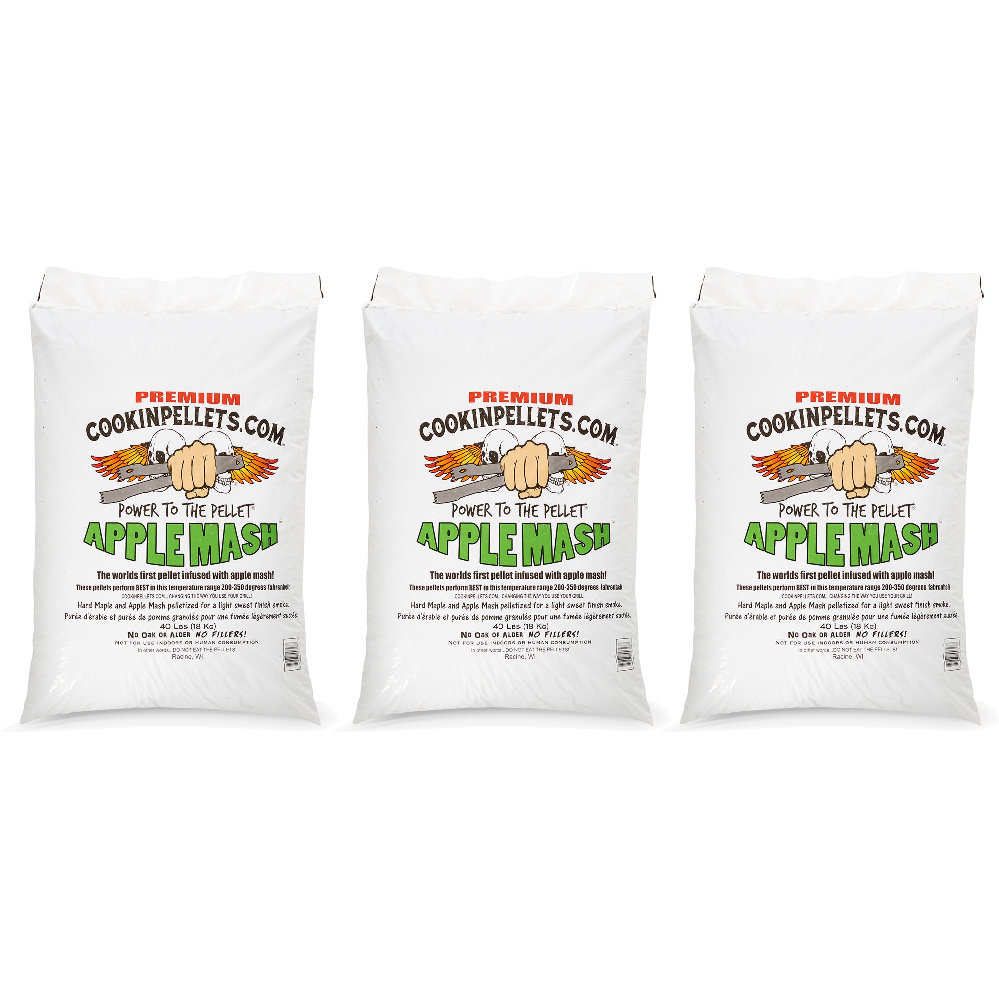 CookinPellets 40 Pound Bag Apple Mash Hard Maple Smoker Wood Pellets, (3 Pack) - VMInnovations