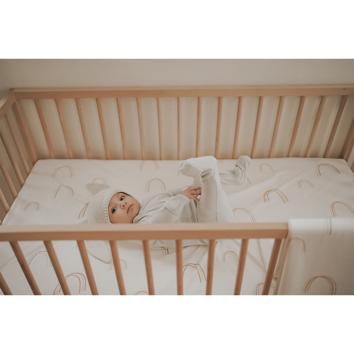 Goumikids Soft Bamboo Cotton Standard Fitted Baby Crib Sheet, Over The Rainbow - VMInnovations