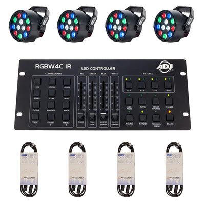 ADJ 1W LED Hanging Light Fixture (4 Pack) & Lighting Controller & Cable (4 Pack)