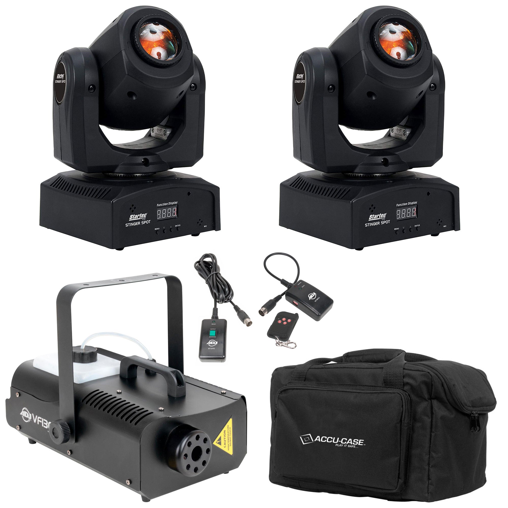 ADJ LED Mini Spotlight (2 Pack) & Fog Machine & Travel Case & Fog Fluid
