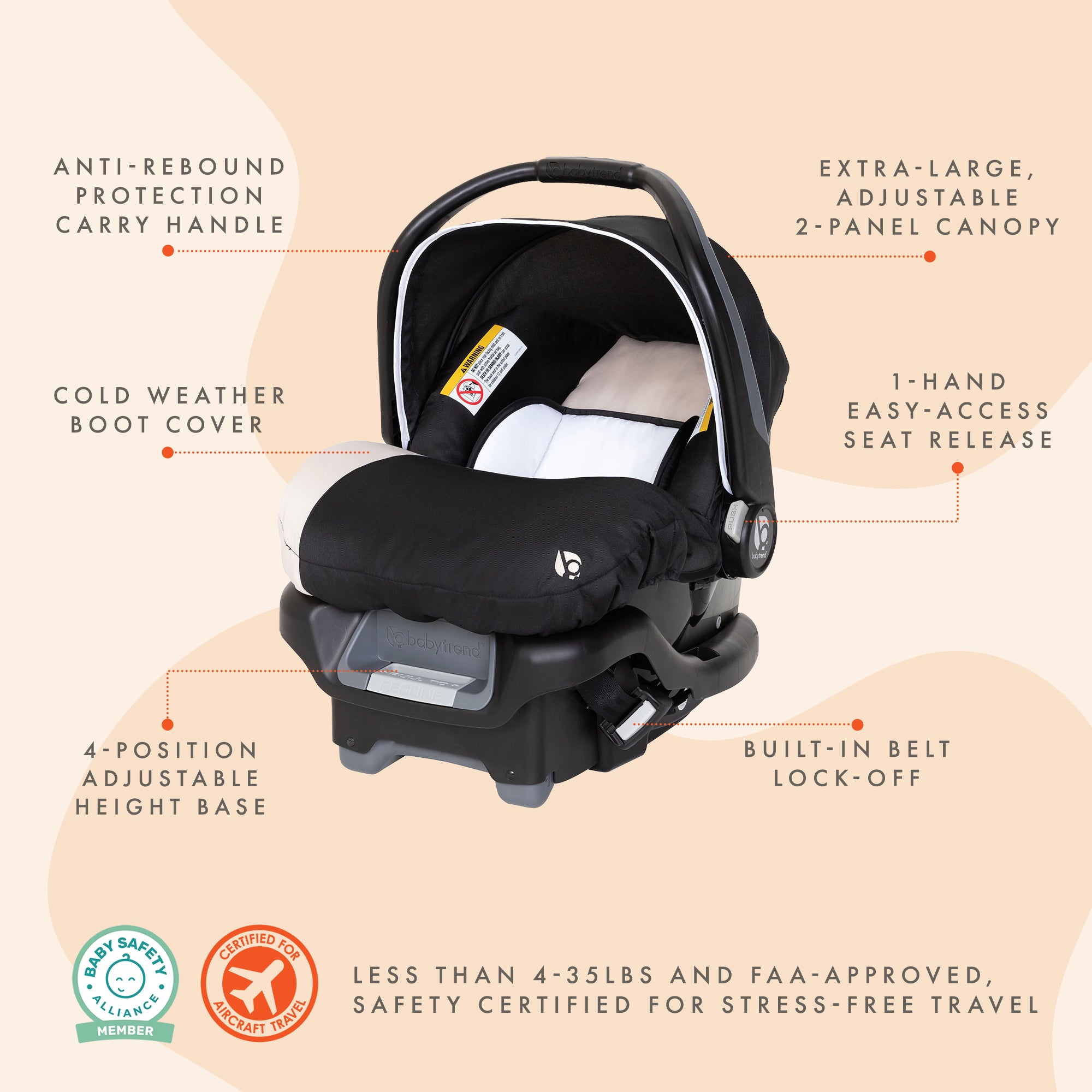 Baby Trend Ally 35 Newborn Baby Infant Car Seat Travel System with Cover, Khaki (Refurbished)