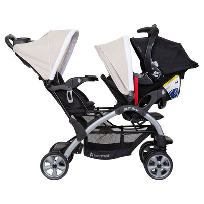 Sit N Stand Travel Compact Toddler Baby Double Stroller, Modern Khaki (Used)