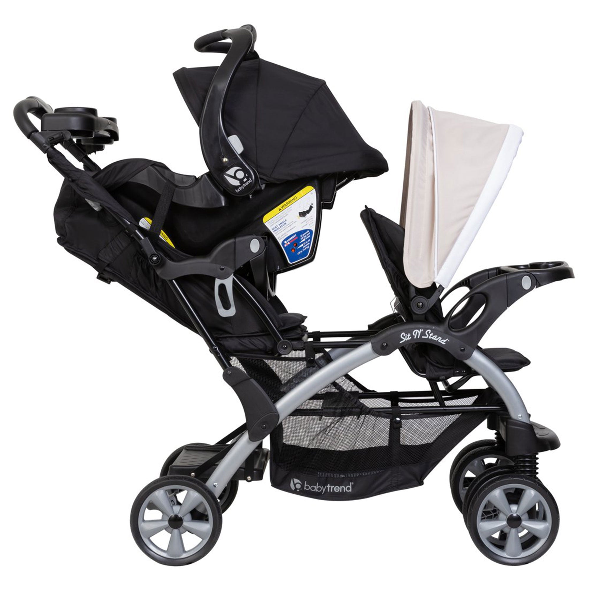 Sit N Stand Travel Compact Toddler Baby Double Stroller, Modern Khaki (Used)