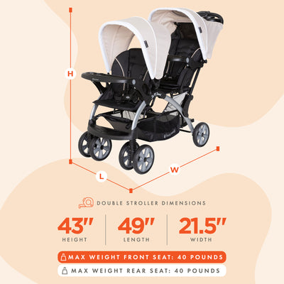 Baby Trend Sit N Stand Travel Compact Toddler Baby Double Stroller, Modern Khaki (Refurbished)