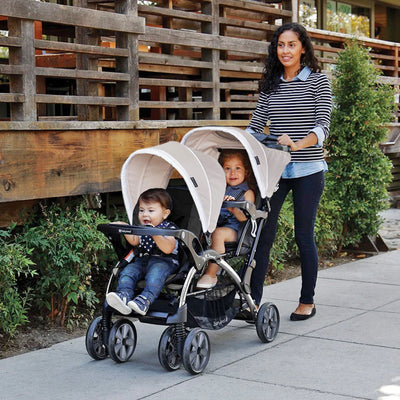 Baby Trend Sit N Stand Travel Compact Toddler Baby Double Stroller, Modern Khaki (Refurbished)