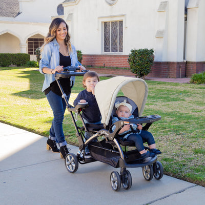 Baby Trend Sit N Stand Travel Baby Double Stroller, Modern Khaki (Open Box)