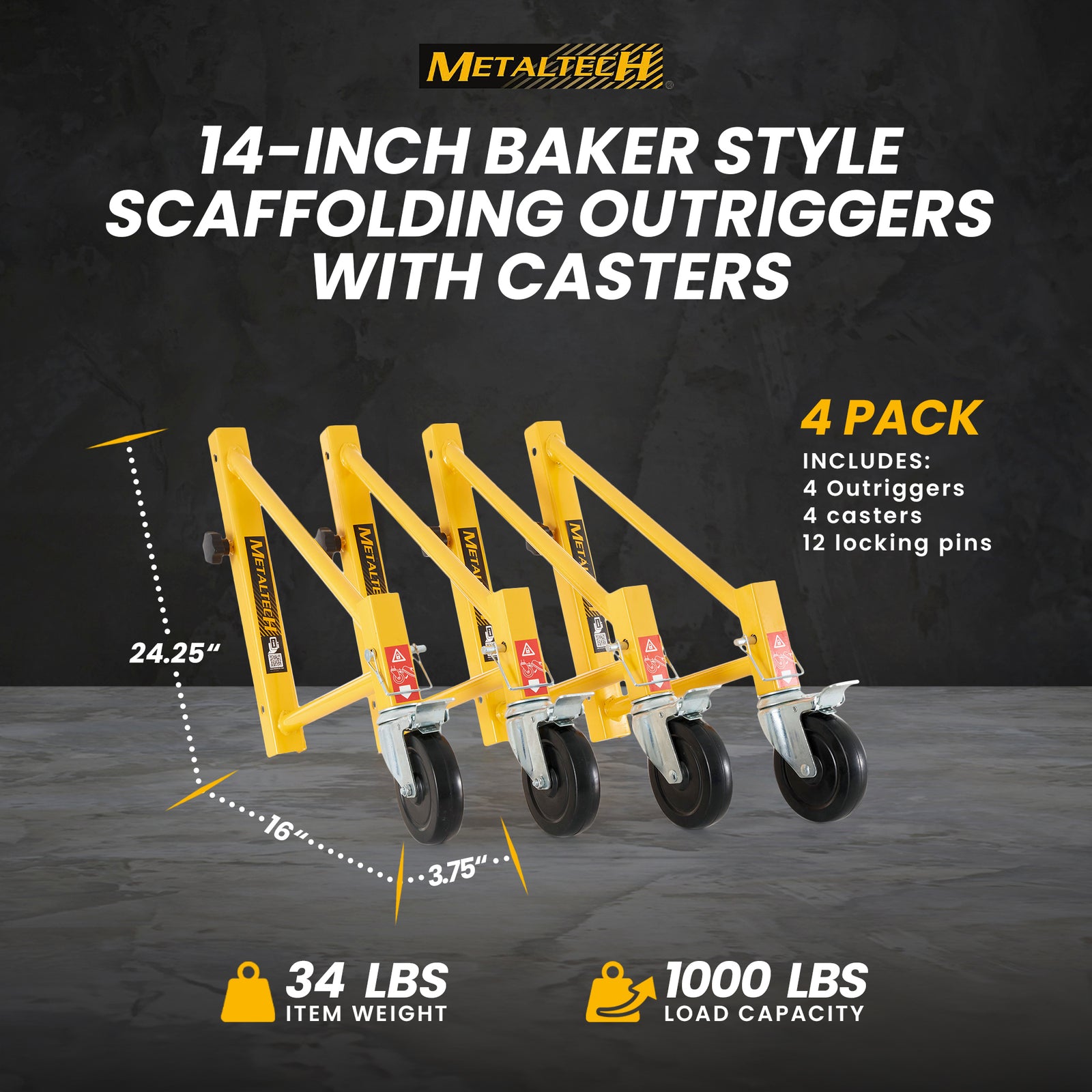 MetalTech 14-Inch Baker Style Scaffolding Outriggers with Casters, 4 Pack (Used) - VMInnovations