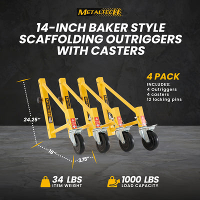 MetalTech Set 14in Scaffolding Outriggers w/ Casters, 4 Pack (Open Box) - VMInnovations