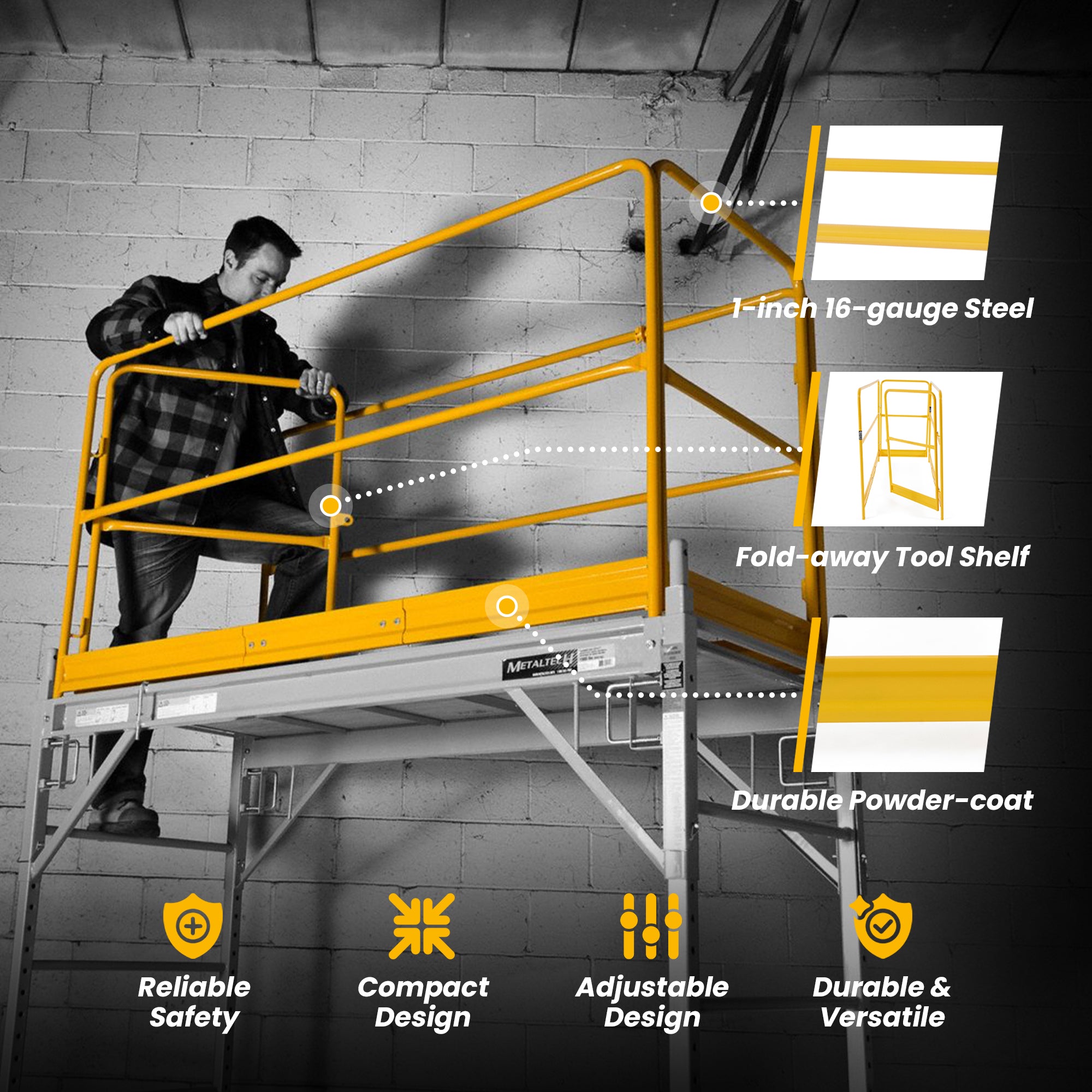MetalTech 6 Ft Guardrails Accessory Select Jobsite Series Scaffolding (Open Box) - VMInnovations