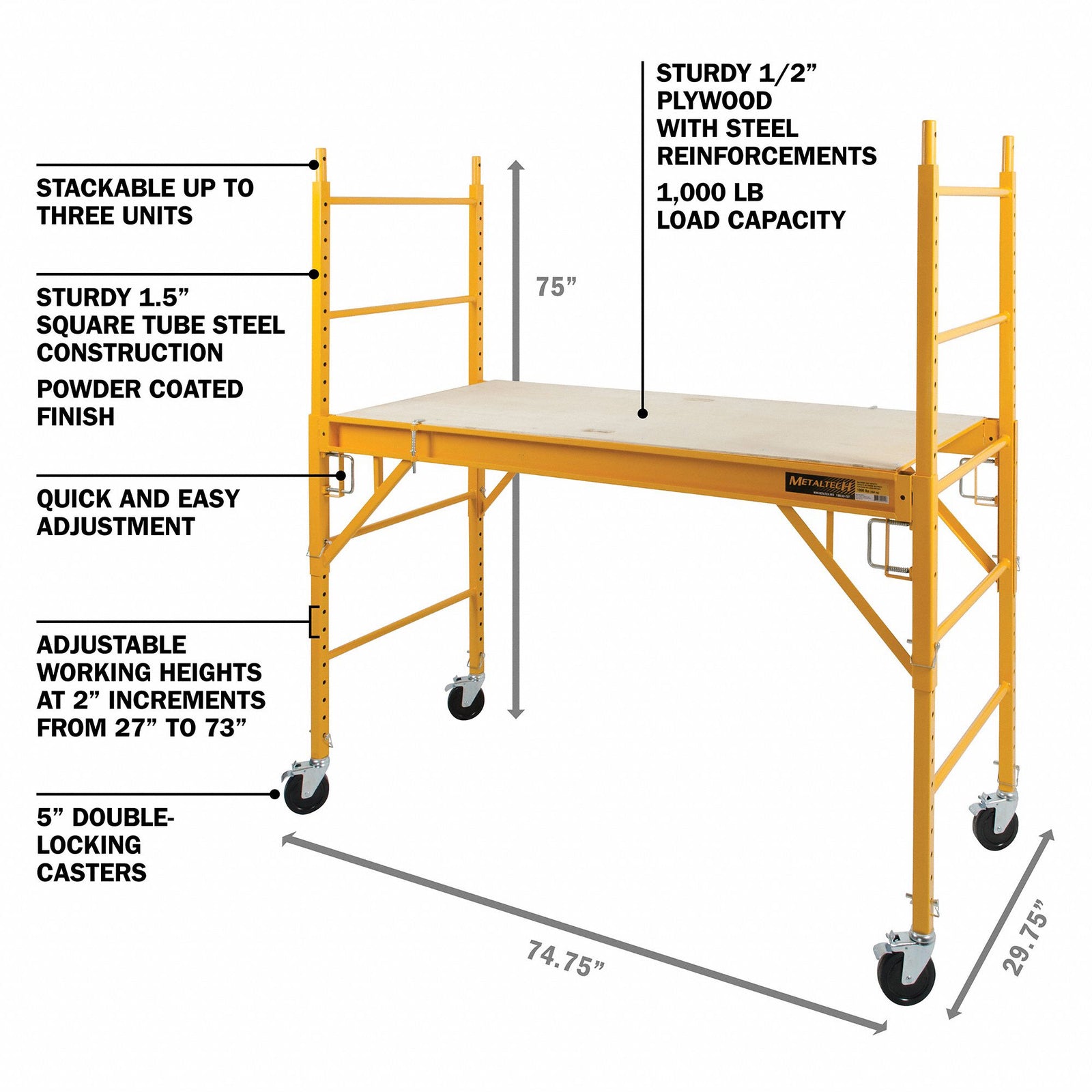 MetalTech 6 Foot Portable Jobsite Series Baker Scaffolding with Locking Wheels - VMInnovations