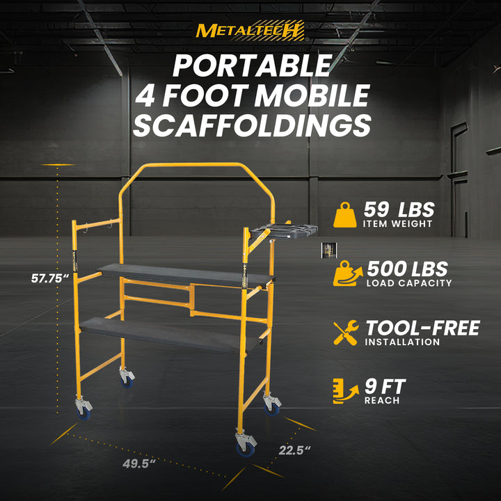 MetalTech Jobsite Series Portable 4 Foot Mobile Scaffolding with Locking Wheels - VMInnovations