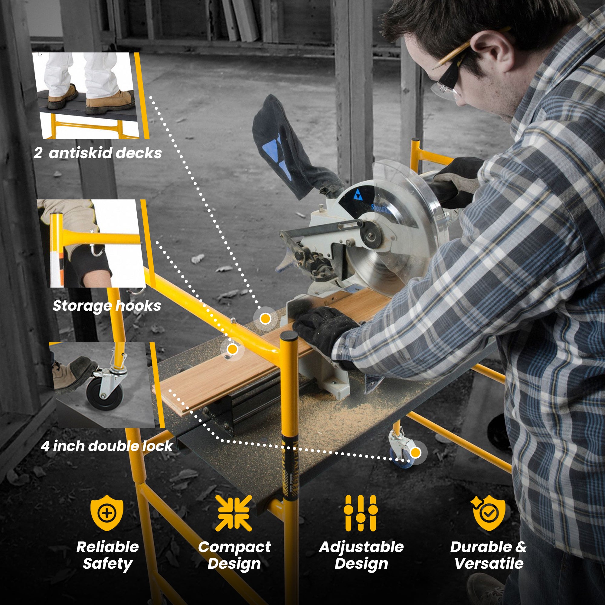MetalTech 4 Foot High Portable Basic Mini Mobile Scaffolding with Locking Wheels - VMInnovations