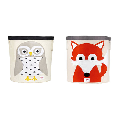 3 Sprouts Canvas Storage Bin & Toy Basket for Baby & Toddlers, Owl & Fox