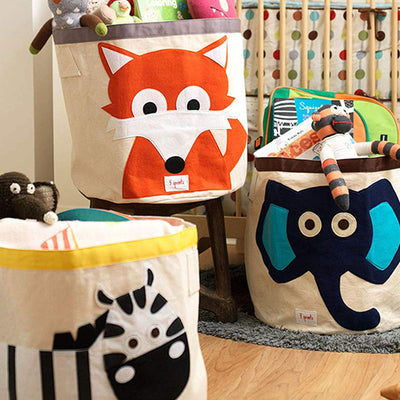 3 Sprouts Canvas Storage Bin & Toy Basket for Baby & Toddlers, Owl & Fox