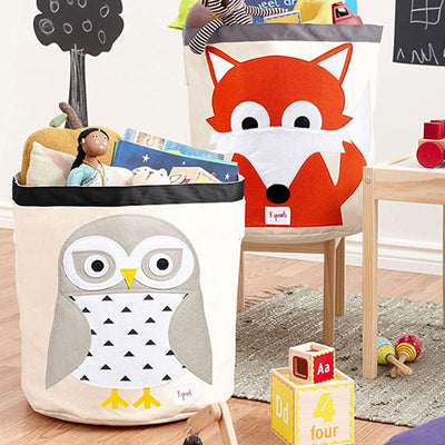 3 Sprouts Canvas Storage Bin & Toy Basket for Baby & Toddlers, Owl & Fox