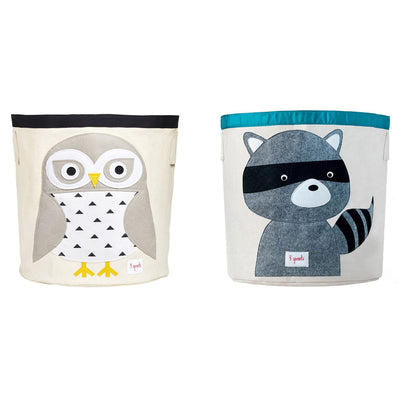 3 Sprouts Canvas Storage Bin and Toy Basket for Baby & Toddlers, Owl & Raccoon