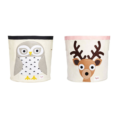 3 Sprouts Canvas Storage Bin & Toy Basket for Baby & Toddlers, Owl & Deer
