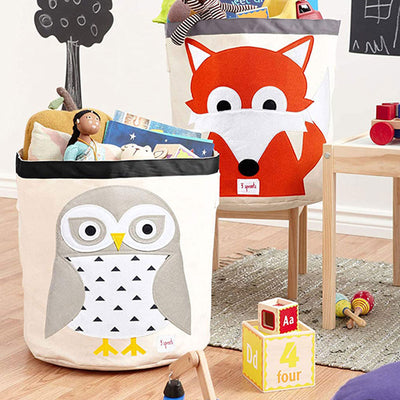 3 Sprouts Canvas Storage Bin & Toy Basket for Baby & Toddlers, Owl & Deer