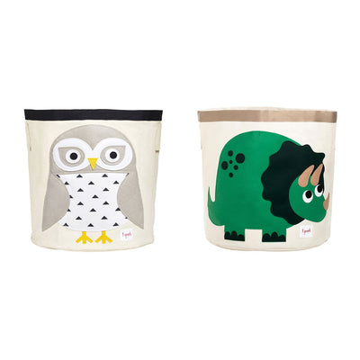 3 Sprouts Canvas Storage Bin Laundry for Baby & Toddlers, Owl & Dinosaur