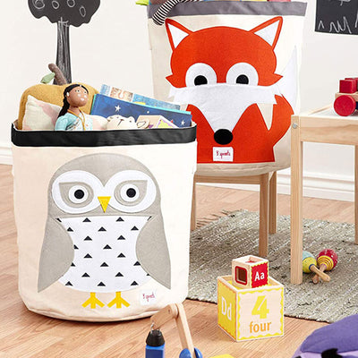 3 Sprouts Canvas Storage Bin Laundry for Baby & Toddlers, Owl & Dinosaur
