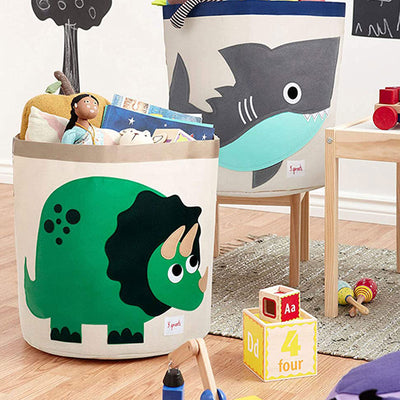 3 Sprouts Canvas Storage Bin Laundry for Baby & Toddlers, Owl & Dinosaur
