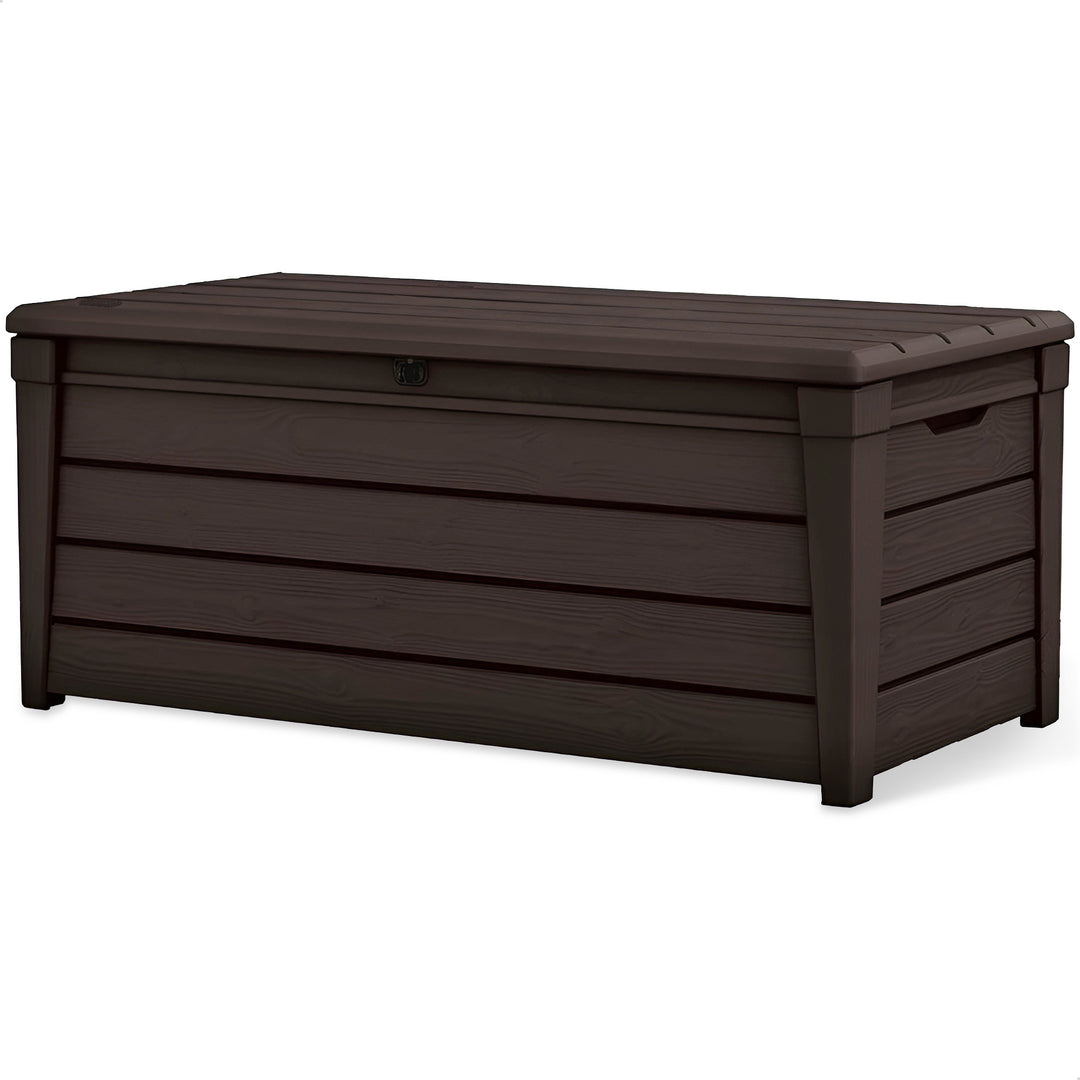 Keter Brightwood 120gal Weatherproof Resin Patio Deck Storage Box Bench, Brown