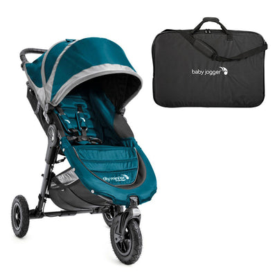Baby Jogger Mini GT Folding Stroller, Teal/Gray and Stroller Carry Bag, Black