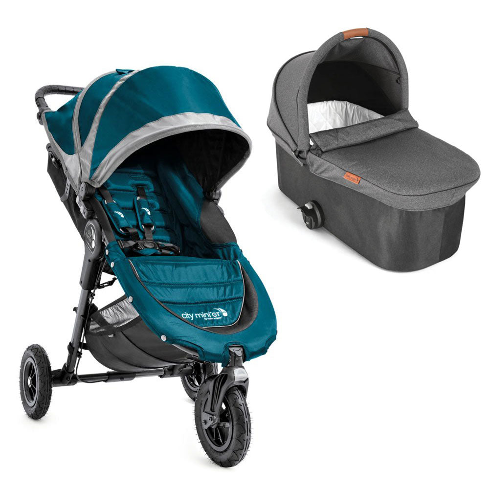Baby Jogger Mini GT Travel Stroller, Teal/Gray and Deluxe Baby Stroller Bassinet - VMInnovations