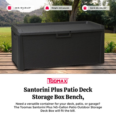 Toomax Santorini Plus Patio Deck Storage Box Bench, 145 Gallon (Anthracite)