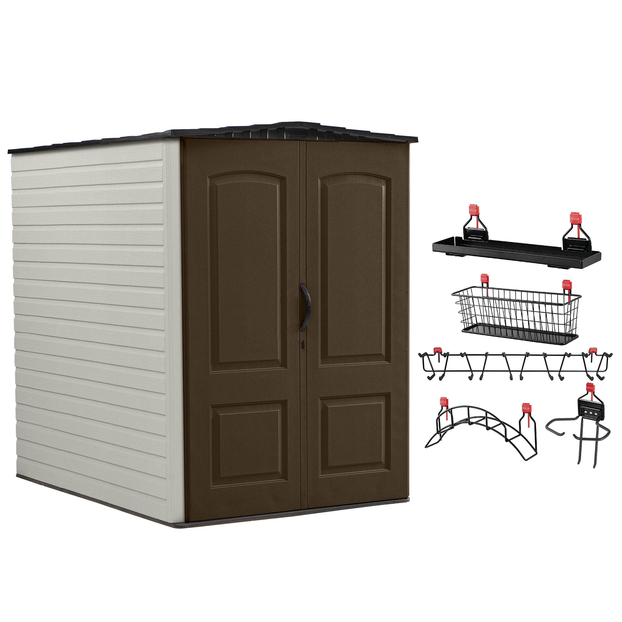 Rubbermaid 5x6 Ft Outdoor Garden Tool Vertical Storage Shed & Shelf Accessories