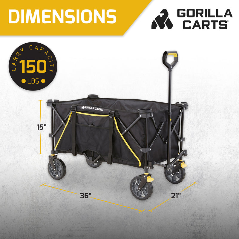 Gorilla Carts 7 Cu Ft Collapsible Outdoor Utility Wagon,Oversize Bed, Black