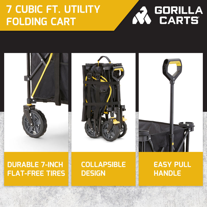 Gorilla Carts 7 Cu Ft Collapsible Outdoor Utility Wagon,Oversize Bed, Black - VMInnovations