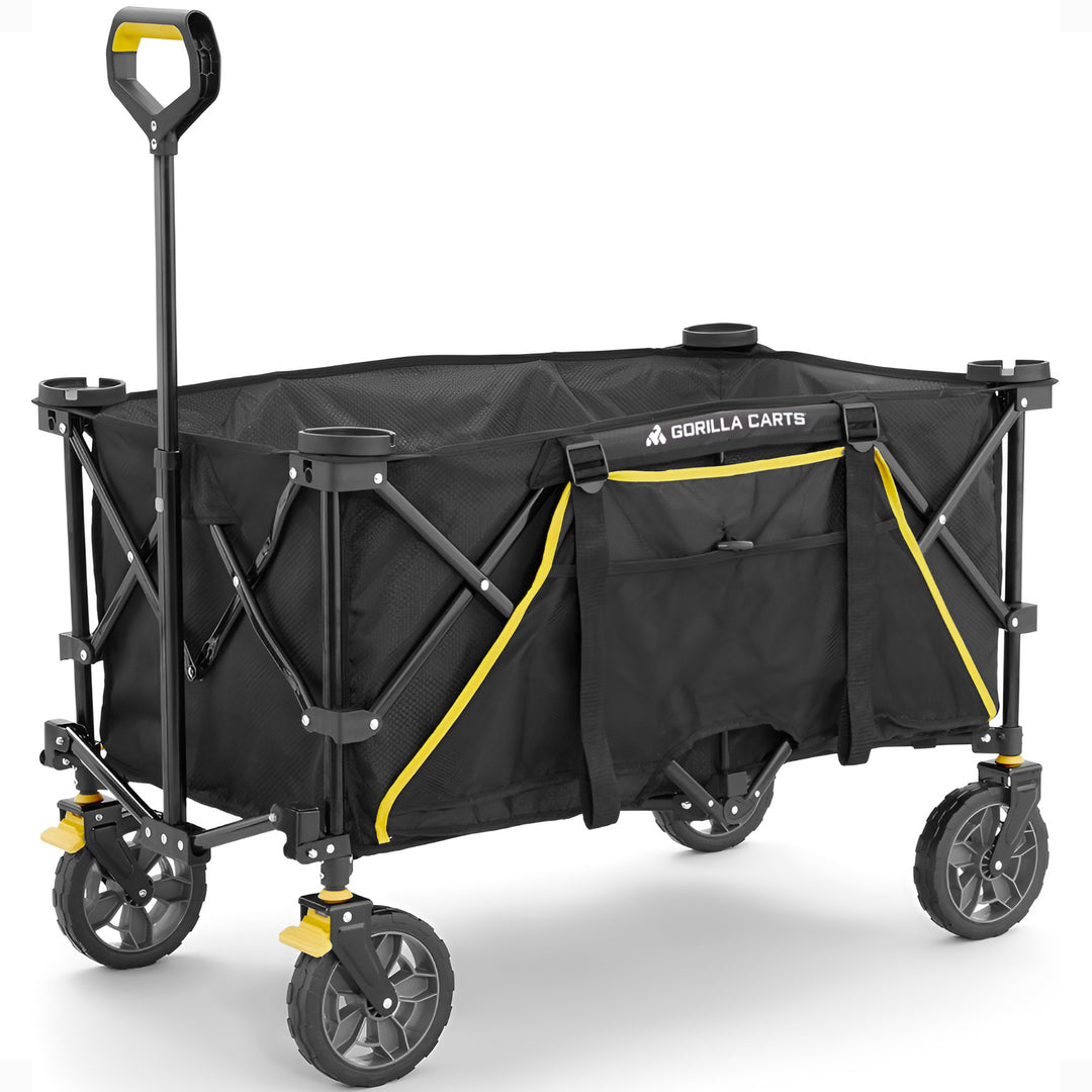 Gorilla Carts 7 Cu Ft Collapsible Outdoor Utility Wagon,Oversize Bed, Black