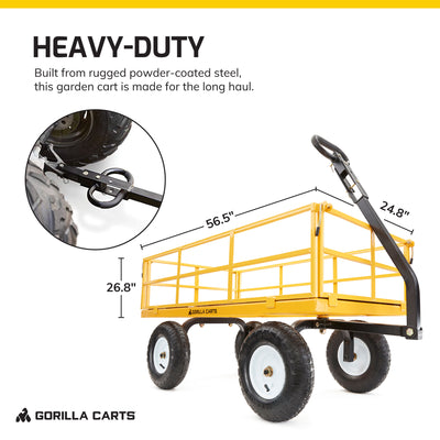 Gorilla Carts 1200 Pound Capacity Utility Wagon with Removable Sides (Open Box) - VMInnovations