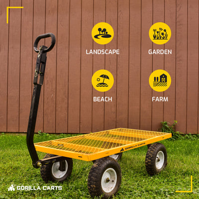 Gorilla Carts Steel Utility Cart, 7 Cu Ft Garden Wagon w/Removable Sides, Yellow