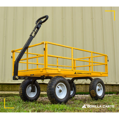 Gorilla Carts Steel Utility Cart, 7 Cu Ft Garden Wagon w/Removable Sides, Yellow