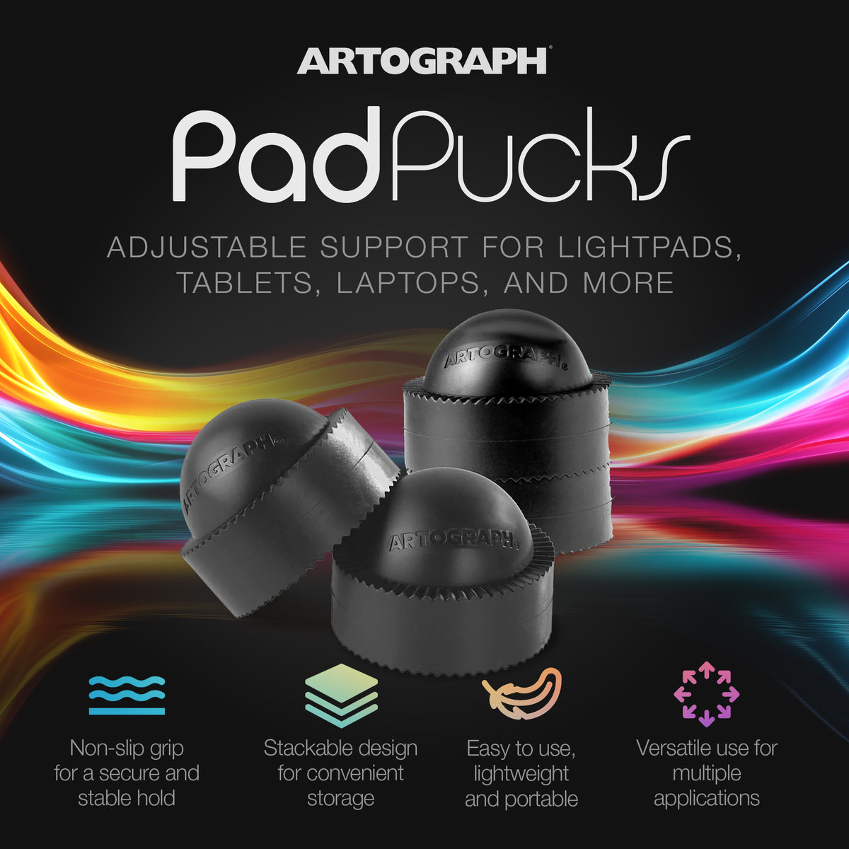 Artograph PadPucks, Stackable Stand for LightPad, Tablet, Drawing Board, 4 Pack