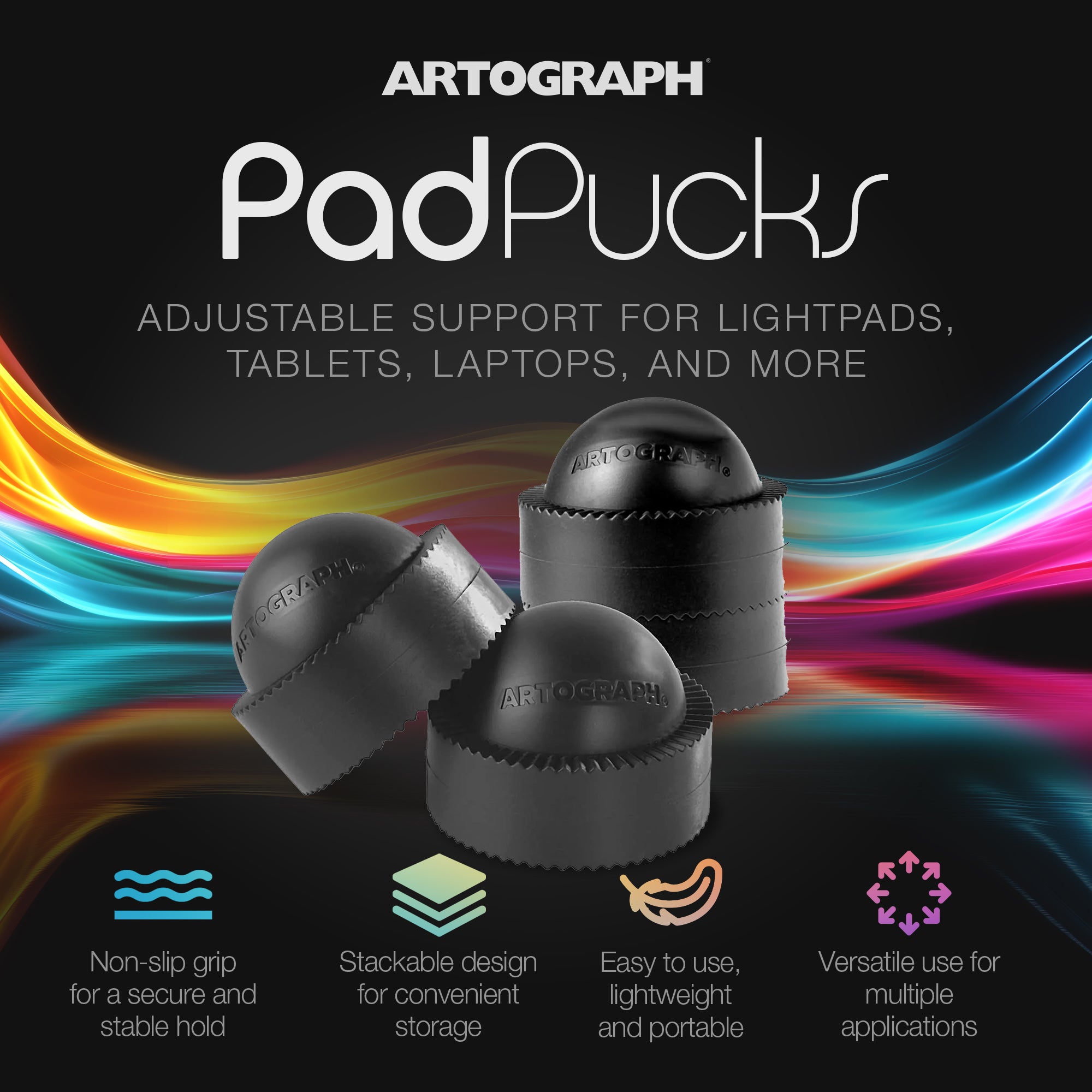 Artograph PadPucks, Stackable Stand for LightPad, Tablet, Drawing Board, 4 Pack