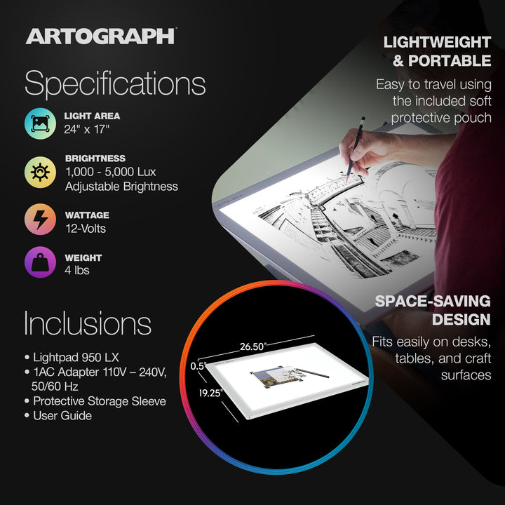 Artograph LightPad 950 LX  24" x 17" Dimmable LED Light Box for Tracing/Drawing